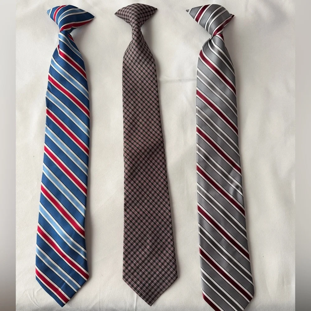 Elegant Striped and Checkered Ties Set Clip on ties